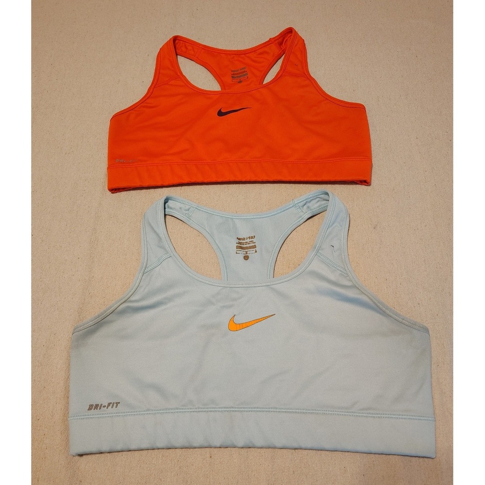 Nike Pro Dri-FIT Sports Bra Bundle Lot of 2 Orange Light Blue Racerback Large